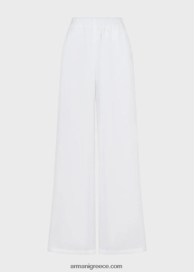 γυναίκες Armani παντελόνι από καθαρό λινό με ελαστική μέση 4046R6260 άσπρο