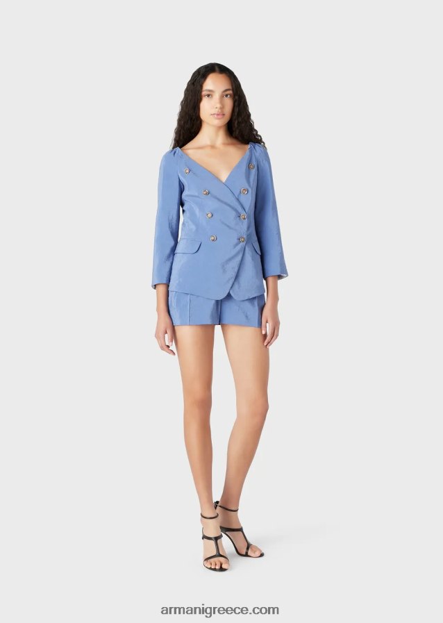 γυναίκες Armani πλυμένο τεχνικό-μεταξωτό σορτς με βελάκια 4046R6261 γαλανός