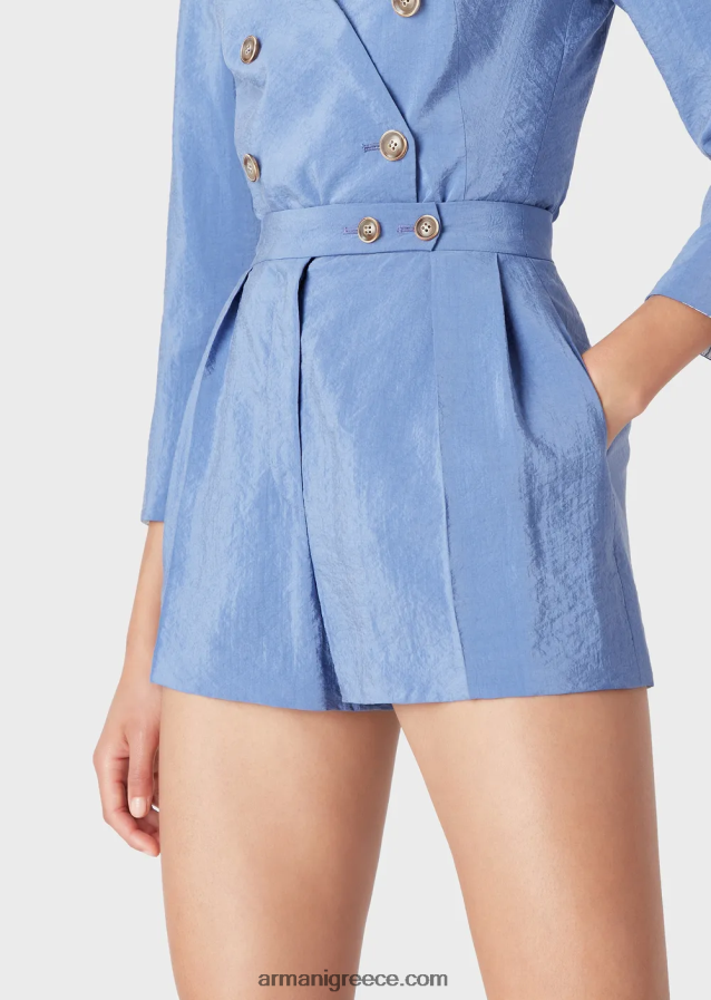 γυναίκες Armani πλυμένο τεχνικό-μεταξωτό σορτς με βελάκια 4046R6261 γαλανός