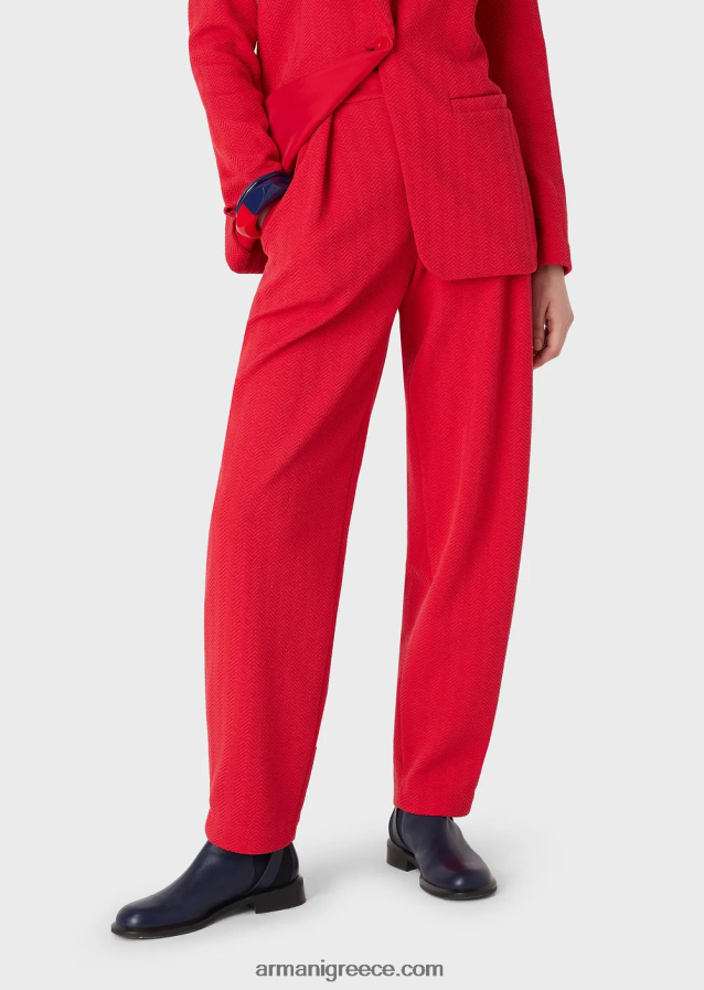 γυναίκες Armani παντελόνι ζέρσεϊ ψαροκόκαλο ζακάρ με βελάκια 4046R6265 το κόκκινο