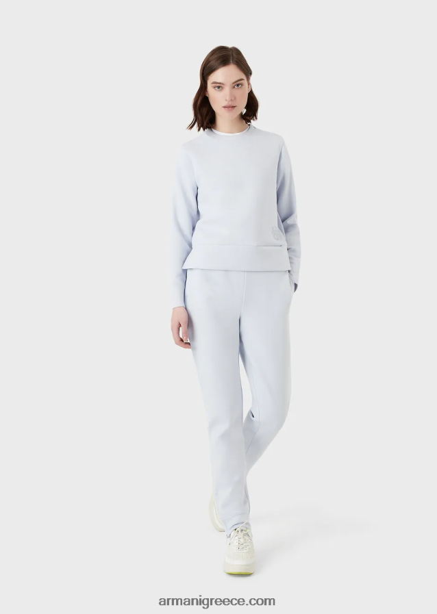 γυναίκες Armani διπλό παντελόνι με κορδόνι περίσφιξης και φερμουάρ στο στρίφωμα 4046R6279 γαλανός