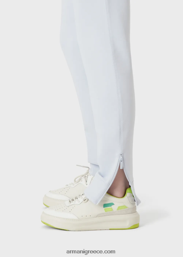 γυναίκες Armani διπλό παντελόνι με κορδόνι περίσφιξης και φερμουάρ στο στρίφωμα 4046R6279 γαλανός