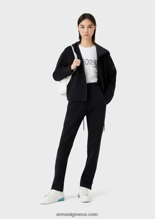 γυναίκες Armani διπλό παντελόνι με κορδόνι περίσφιξης και φερμουάρ στο στρίφωμα 4046R6280 ναυτικό μπλε