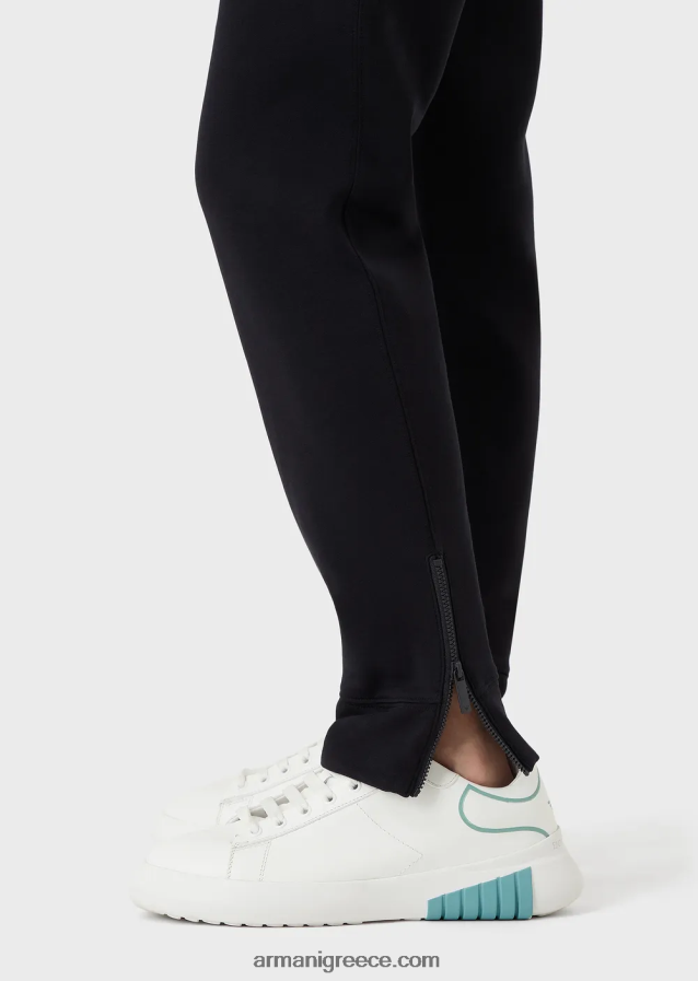 γυναίκες Armani διπλό παντελόνι με κορδόνι περίσφιξης και φερμουάρ στο στρίφωμα 4046R6280 ναυτικό μπλε