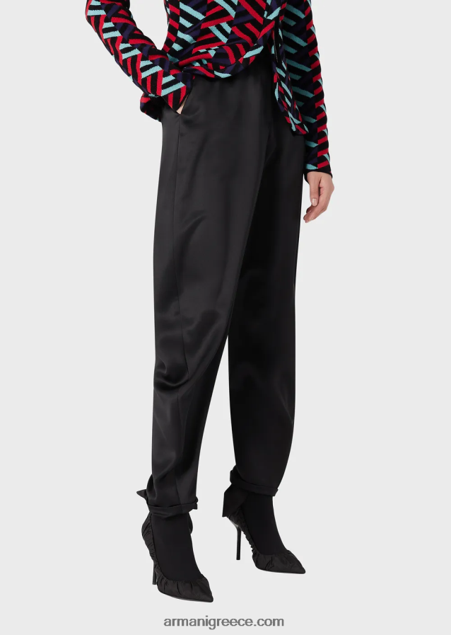 γυναίκες Armani μεταξωτό σατέν οβάλ παντελόνι 4046R6287 μαύρος