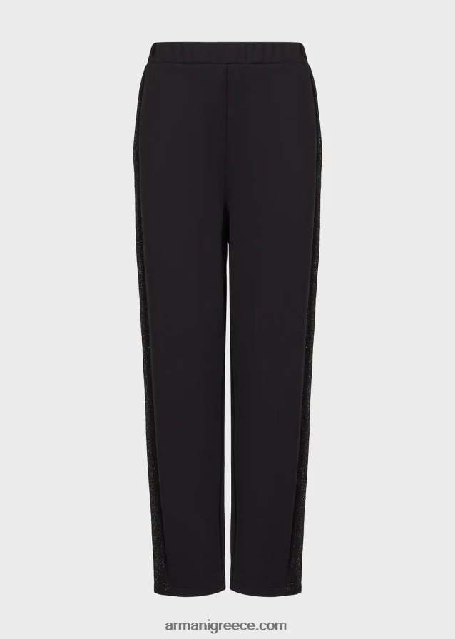 γυναίκες Armani παντελόνι από ύφασμα κατάδυσης με κορδέλα από στρας 4046R6288 μαύρος