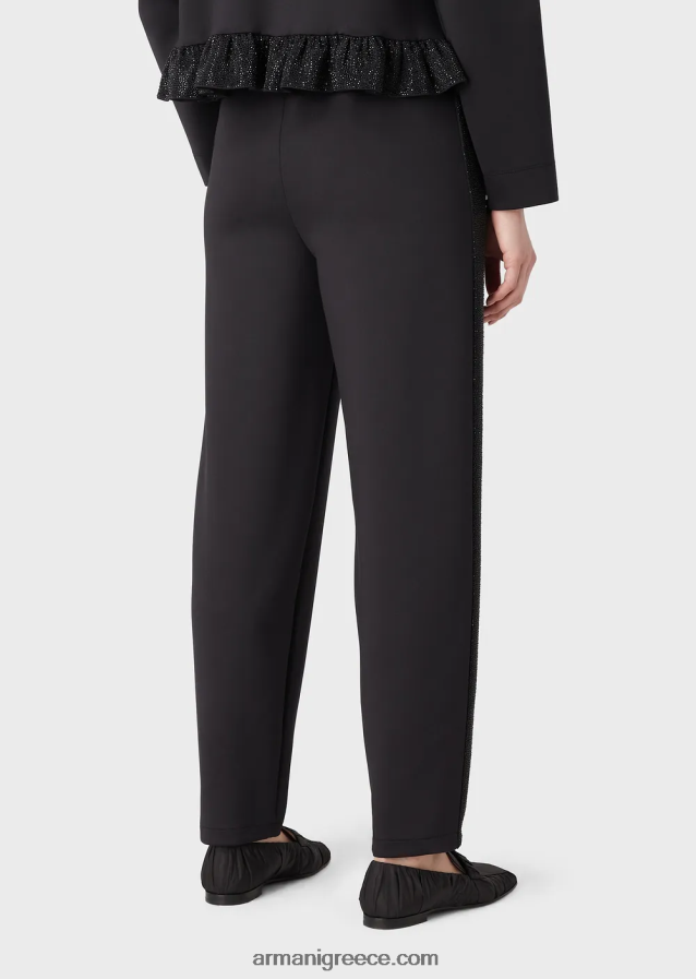γυναίκες Armani παντελόνι από ύφασμα κατάδυσης με κορδέλα από στρας 4046R6288 μαύρος