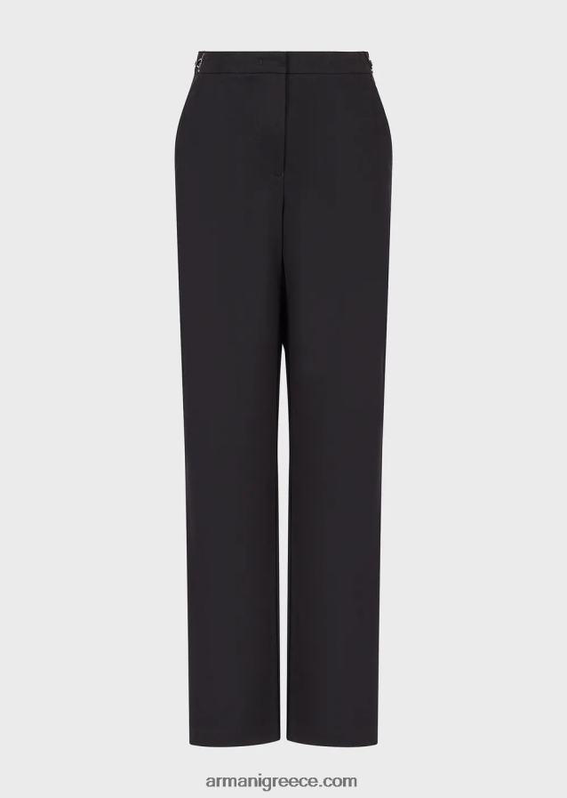 γυναίκες Armani γυαλιστερό βαμβακερό παντελόνι με γάντζους 4046R6289 ναυτικό μπλε