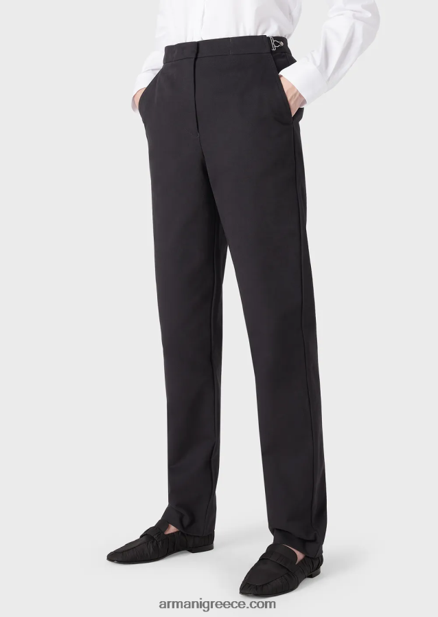 γυναίκες Armani γυαλιστερό βαμβακερό παντελόνι με γάντζους 4046R6289 ναυτικό μπλε