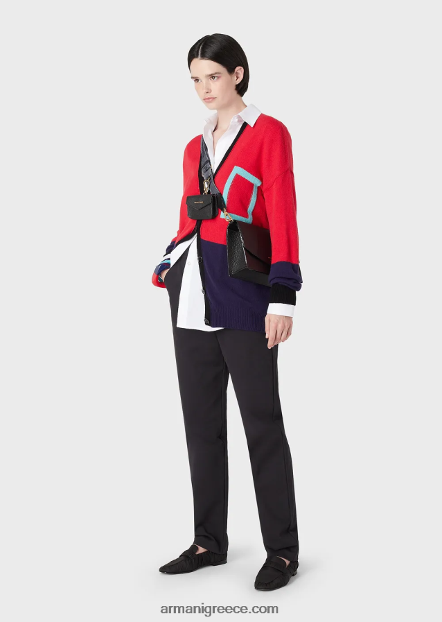 γυναίκες Armani γυαλιστερό βαμβακερό παντελόνι με γάντζους 4046R6289 ναυτικό μπλε