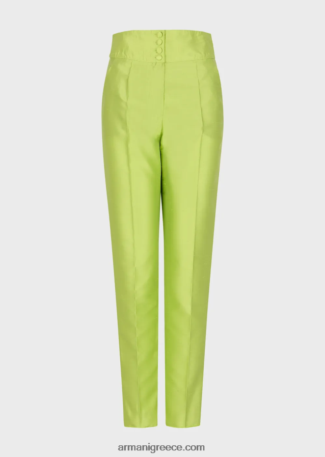 γυναίκες Armani ψηλόμεσο παντελόνι 7/8 σε μείγμα shantung-μετάξι 4046R6272 πράσινο ασβέστη