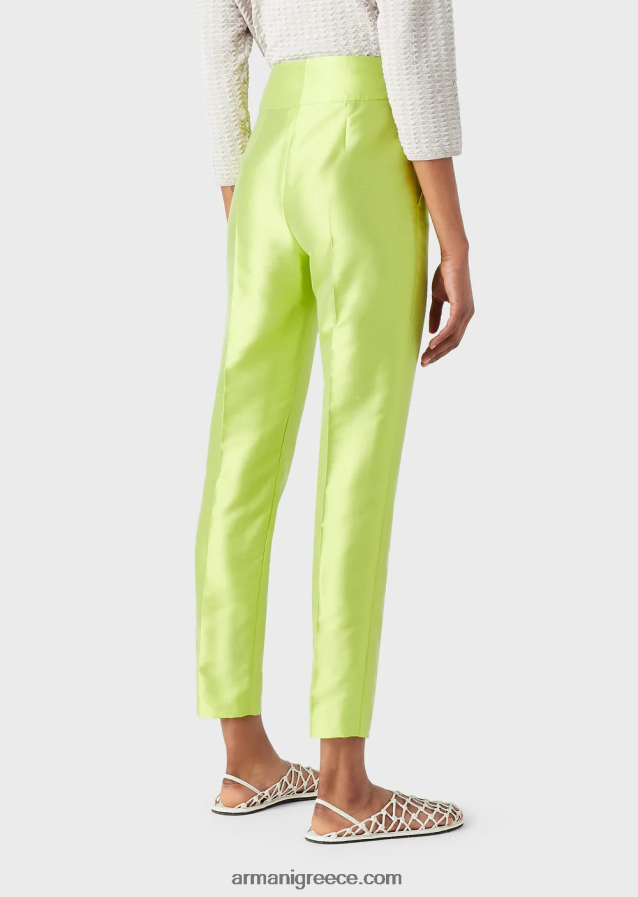 γυναίκες Armani ψηλόμεσο παντελόνι 7/8 σε μείγμα shantung-μετάξι 4046R6272 πράσινο ασβέστη
