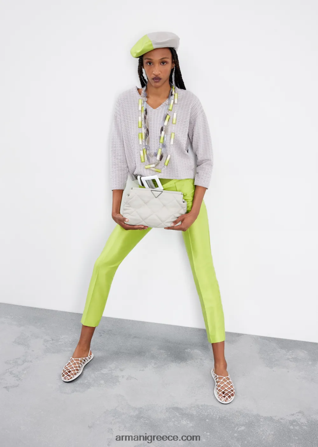 γυναίκες Armani ψηλόμεσο παντελόνι 7/8 σε μείγμα shantung-μετάξι 4046R6272 πράσινο ασβέστη