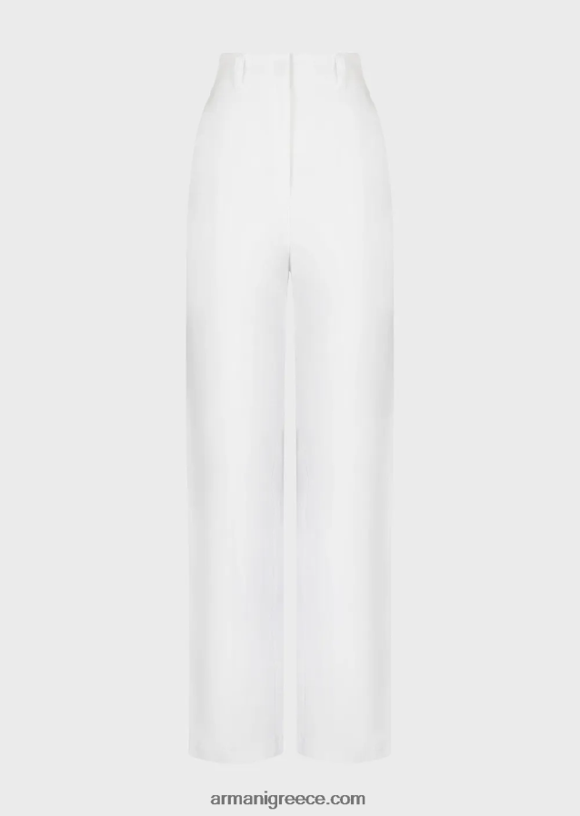 γυναίκες Armani ψηλόμεσο παντελόνι 7/8 σε συνδυασμό λινό με εφέ shantung 4046R6317 άσπρο