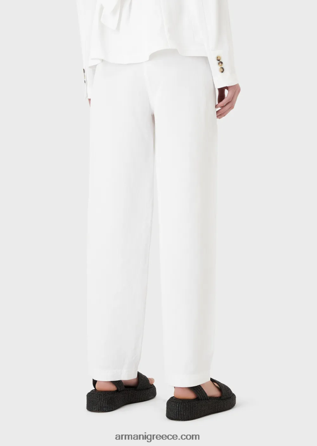 γυναίκες Armani ψηλόμεσο παντελόνι 7/8 σε συνδυασμό λινό με εφέ shantung 4046R6317 άσπρο