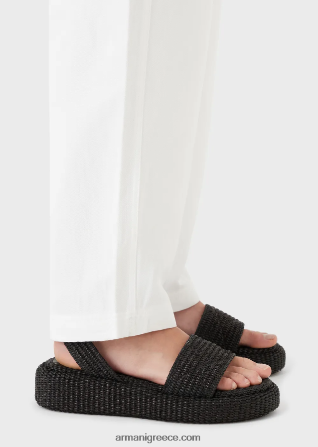 γυναίκες Armani ψηλόμεσο παντελόνι 7/8 σε συνδυασμό λινό με εφέ shantung 4046R6317 άσπρο