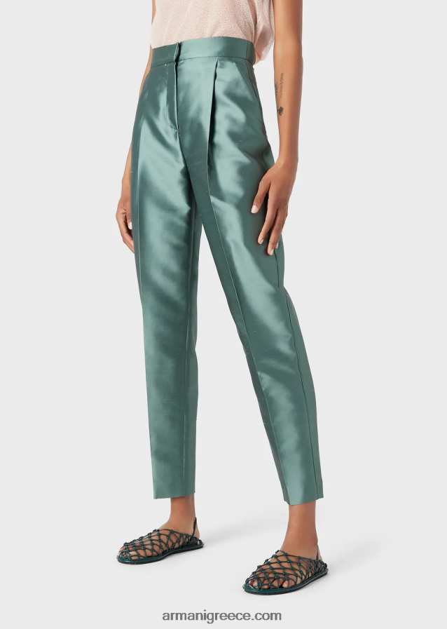 γυναίκες Armani ψηλόμεσο παντελόνι 7/8 με τσάκιση σε μείγμα shantung-μετάξι 4046R6318