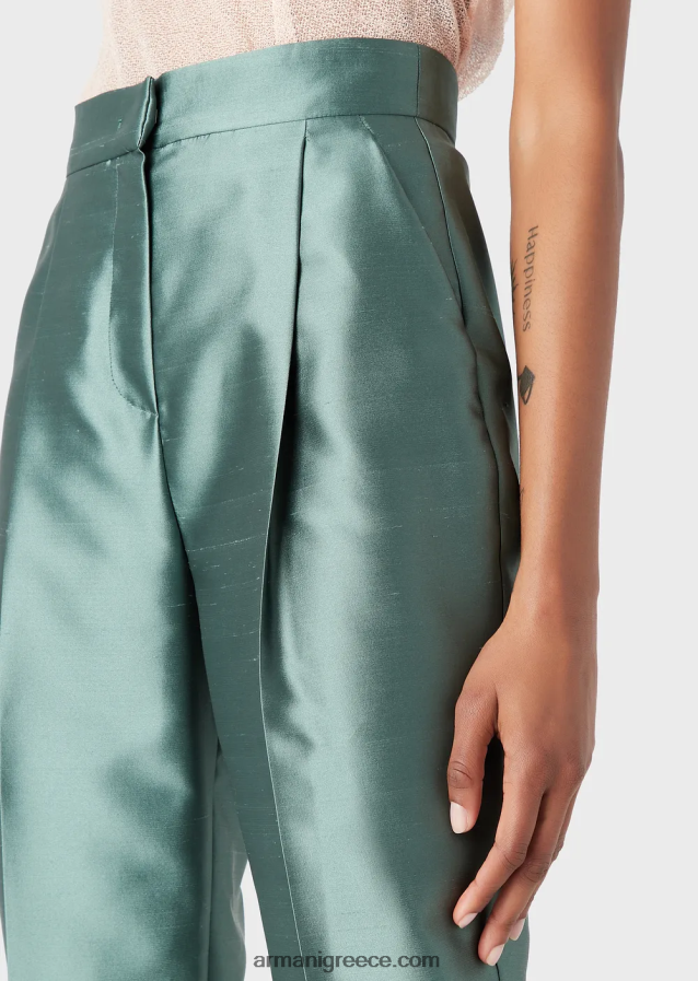 γυναίκες Armani ψηλόμεσο παντελόνι 7/8 με τσάκιση σε μείγμα shantung-μετάξι 4046R6318