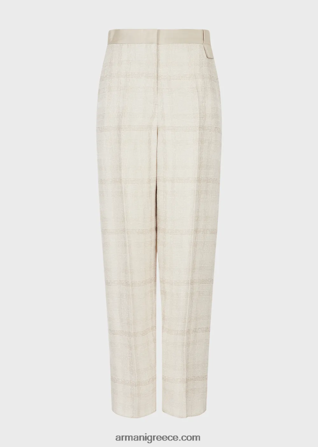 γυναίκες Armani ψηλόμεσο παντελόνι σε μείγμα από λινό Prince of Wales 4046R6263 μπεζ