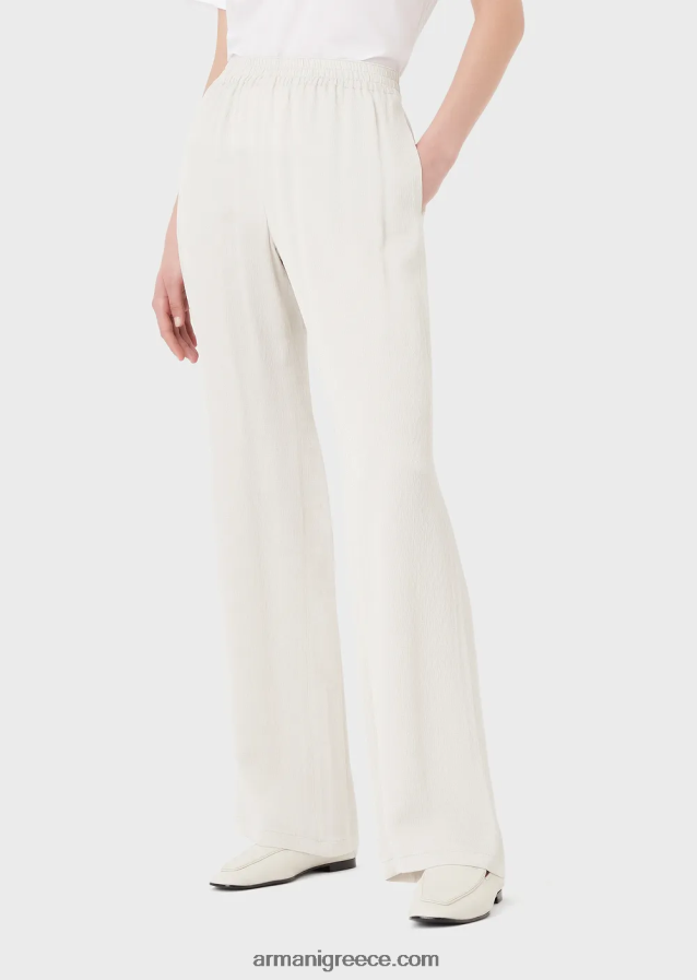 γυναίκες Armani Παντελόνι από ζακάρ φρουζ ζακάρ cupro blend με ελαστική μέση 4046R6273 ανοιχτό γκρι