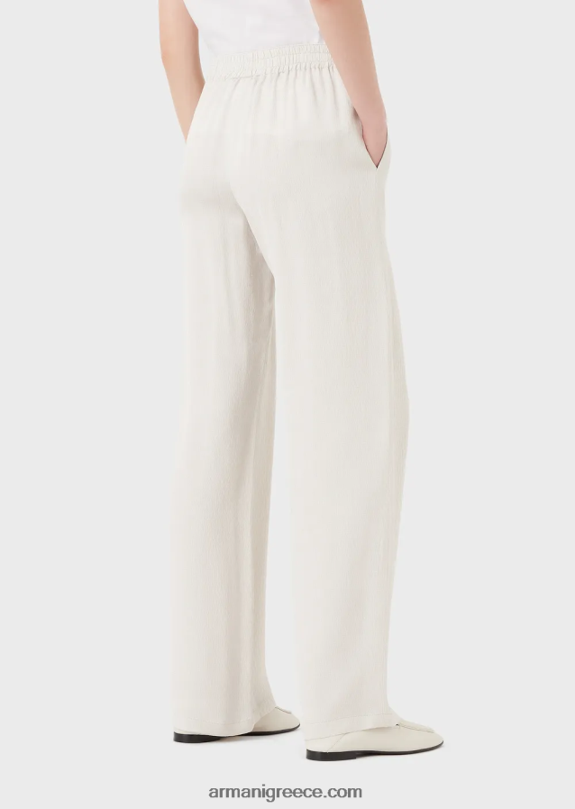 γυναίκες Armani Παντελόνι από ζακάρ φρουζ ζακάρ cupro blend με ελαστική μέση 4046R6273 ανοιχτό γκρι