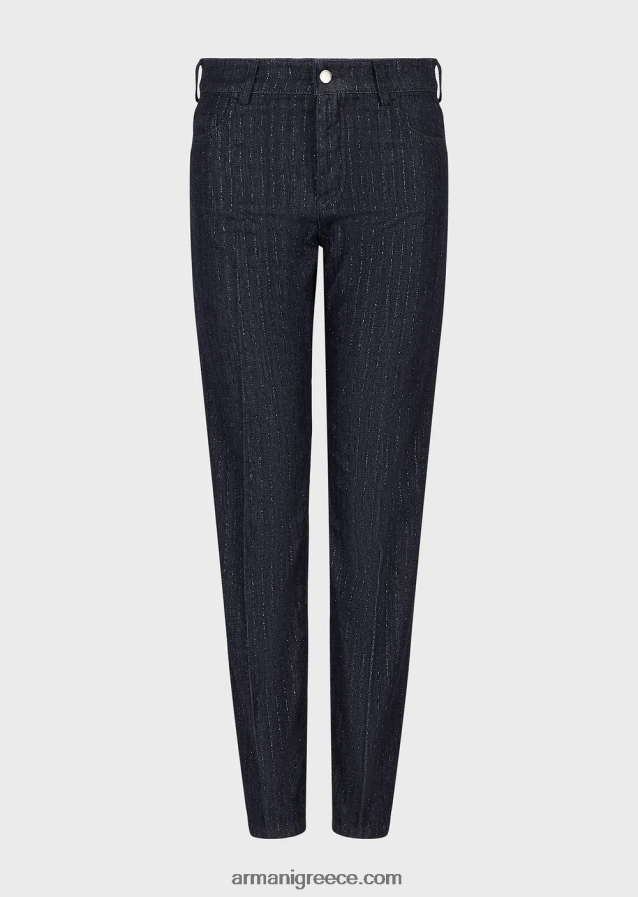 γυναίκες Armani j04 τζιν τζιν με ρίγες, μεσαία μέση, ίσιο πόδι, ξεπλυμένο τζιν με γκλίτερ 4046R6401 σκούρο μπλε