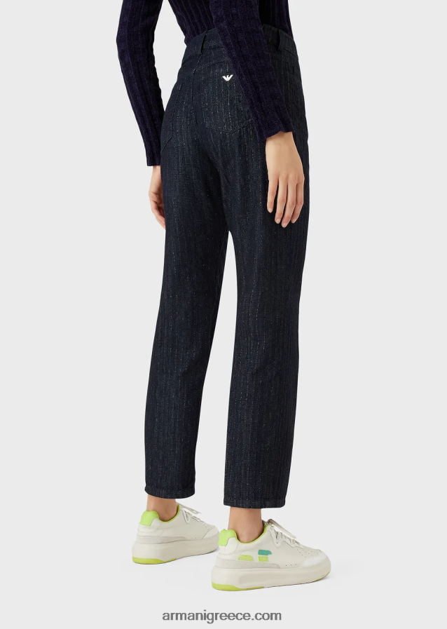 γυναίκες Armani j04 τζιν τζιν με ρίγες, μεσαία μέση, ίσιο πόδι, ξεπλυμένο τζιν με γκλίτερ 4046R6401 σκούρο μπλε