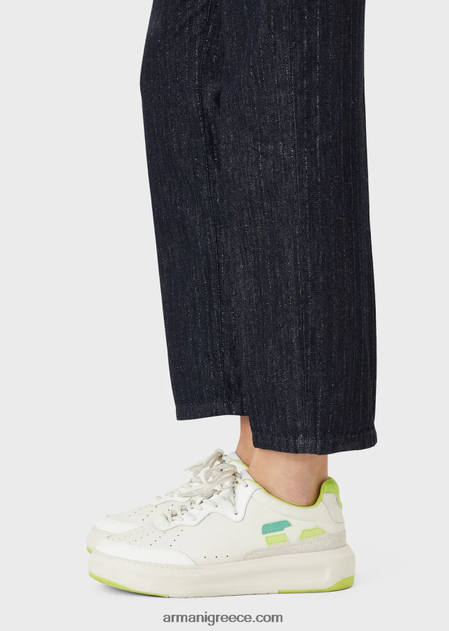 γυναίκες Armani j04 τζιν τζιν με ρίγες, μεσαία μέση, ίσιο πόδι, ξεπλυμένο τζιν με γκλίτερ 4046R6401 σκούρο μπλε