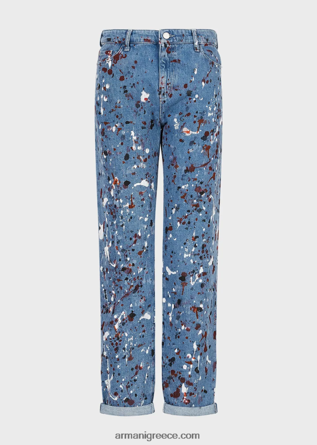 γυναίκες Armani j15 τζιν τζιν με μεσαία μέση, cropped, χαλαρό πόδι, vintage εμφάνιση με πολύχρωμα σημεία 4046R6402 πολύχρωμο