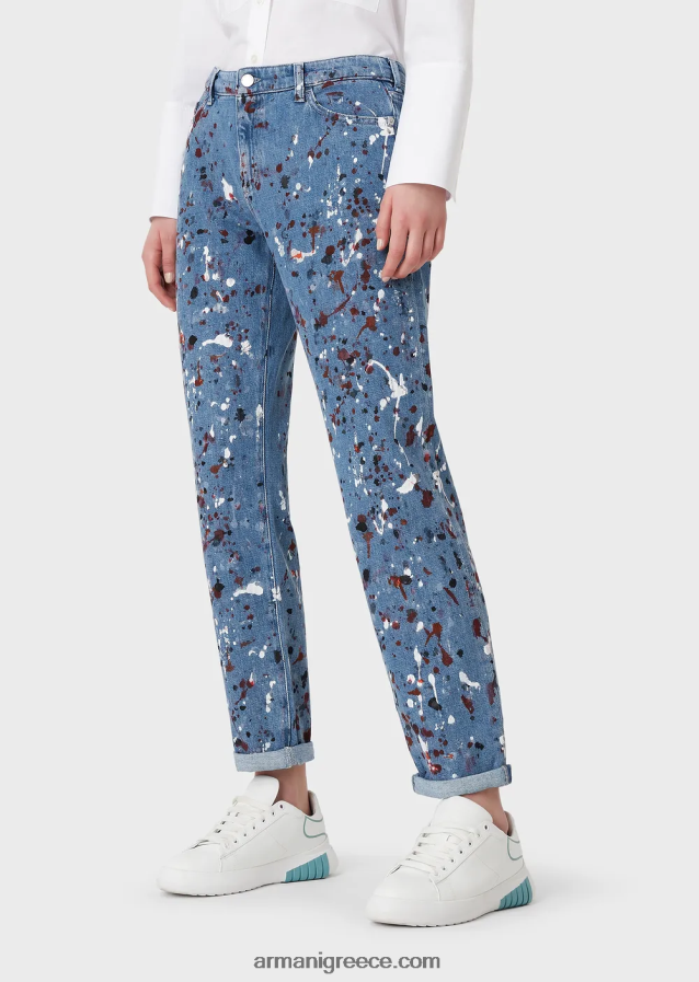 γυναίκες Armani j15 τζιν τζιν με μεσαία μέση, cropped, χαλαρό πόδι, vintage εμφάνιση με πολύχρωμα σημεία 4046R6402 πολύχρωμο