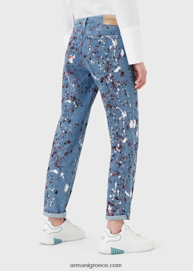 γυναίκες Armani j15 τζιν τζιν με μεσαία μέση, cropped, χαλαρό πόδι, vintage εμφάνιση με πολύχρωμα σημεία 4046R6402 πολύχρωμο