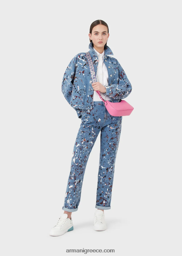 γυναίκες Armani j15 τζιν τζιν με μεσαία μέση, cropped, χαλαρό πόδι, vintage εμφάνιση με πολύχρωμα σημεία 4046R6402 πολύχρωμο