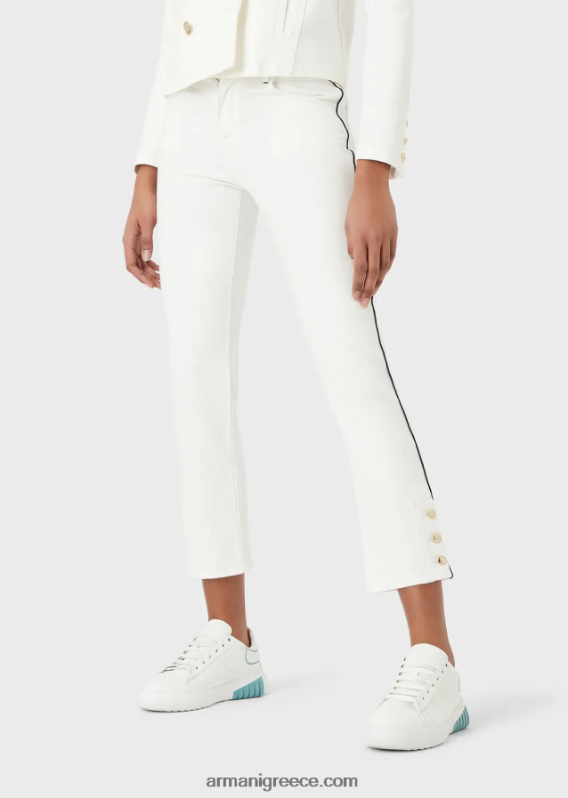 γυναίκες Armani j1a υφασμάτινο τζιν με μεσαία μέση, ίσιο πόδι με σωληνώσεις 4046R6416 άσπρο
