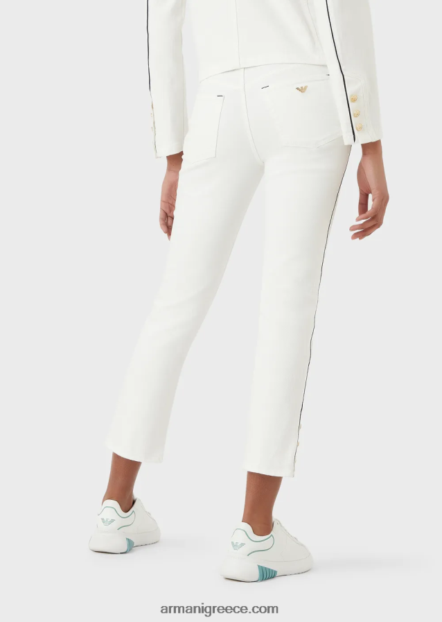 γυναίκες Armani j1a υφασμάτινο τζιν με μεσαία μέση, ίσιο πόδι με σωληνώσεις 4046R6416 άσπρο