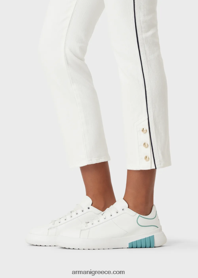 γυναίκες Armani j1a υφασμάτινο τζιν με μεσαία μέση, ίσιο πόδι με σωληνώσεις 4046R6416 άσπρο