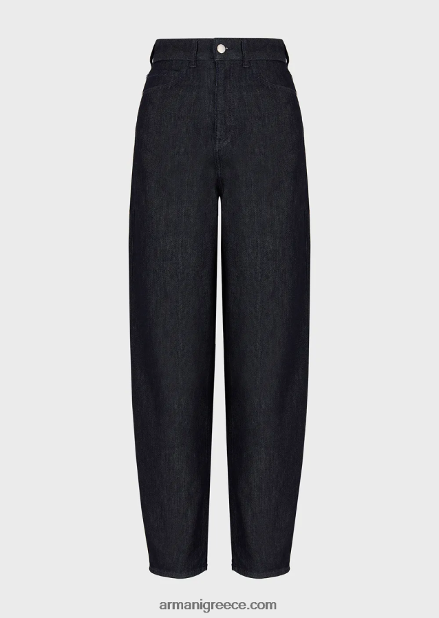 γυναίκες Armani j86 ψηλόμεσο, χαλαρό τζιν με τζιν με ξεπλυμένο μερσερίζ 4046R6400 σκούρο μπλε