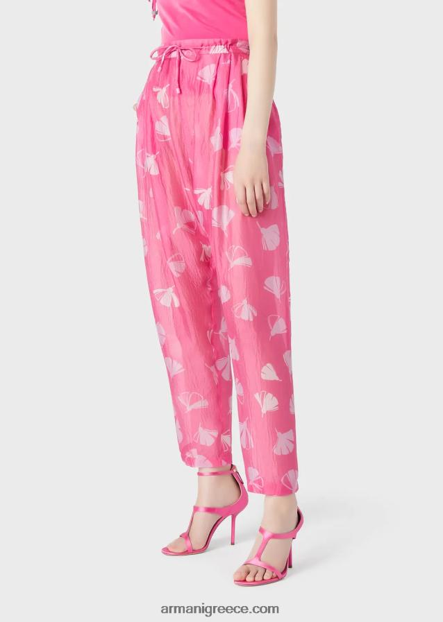 γυναίκες Armani jodhpurs με κορδόνια περίσφιξης σε μεταξωτό σκουπιδάκι με στάμπα ginkgo 4046R6302 πρότυπο