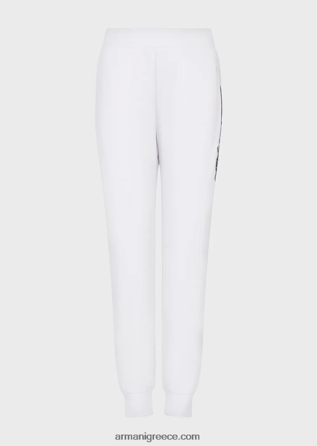 γυναίκες Armani joggers με ανάγλυφο κέντημα λογότυπου υπογραφής 4046R6281 άσπρο