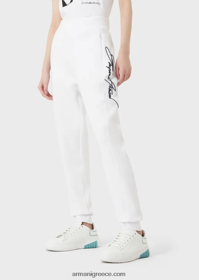 γυναίκες Armani joggers με ανάγλυφο κέντημα λογότυπου υπογραφής 4046R6281 άσπρο
