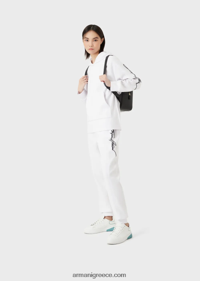 γυναίκες Armani joggers με ανάγλυφο κέντημα λογότυπου υπογραφής 4046R6281 άσπρο