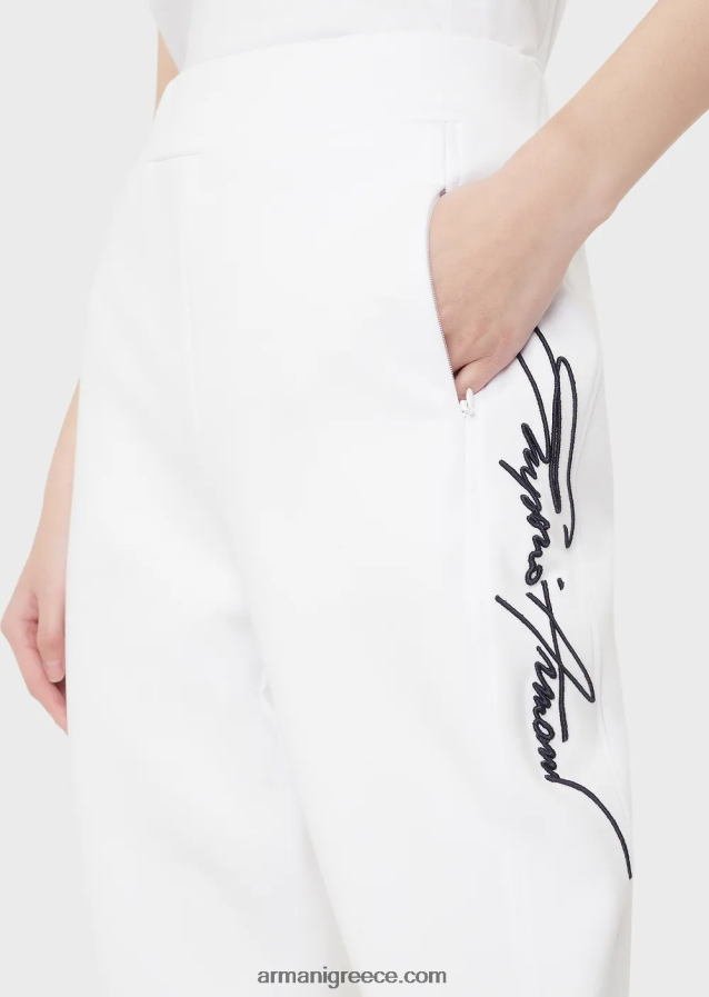 γυναίκες Armani joggers με ανάγλυφο κέντημα λογότυπου υπογραφής 4046R6281 άσπρο