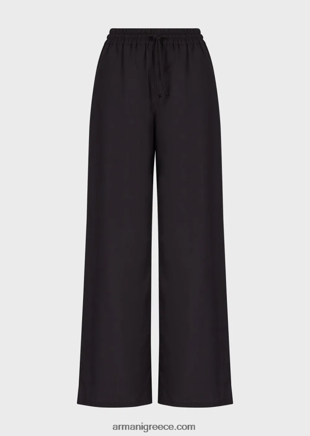 γυναίκες Armani παντελόνι palazzo από ποπλίνα με κορδόνι 4046R6274 μαύρος