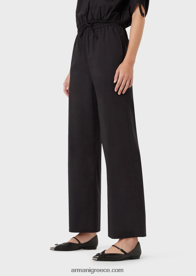 γυναίκες Armani παντελόνι palazzo από ποπλίνα με κορδόνι 4046R6274 μαύρος