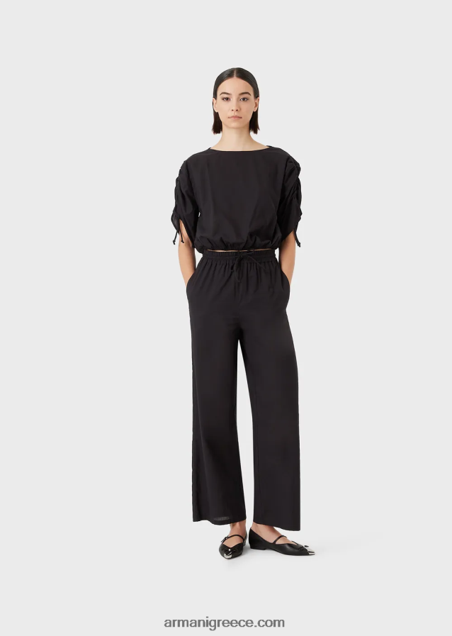 γυναίκες Armani παντελόνι palazzo από ποπλίνα με κορδόνι 4046R6274 μαύρος