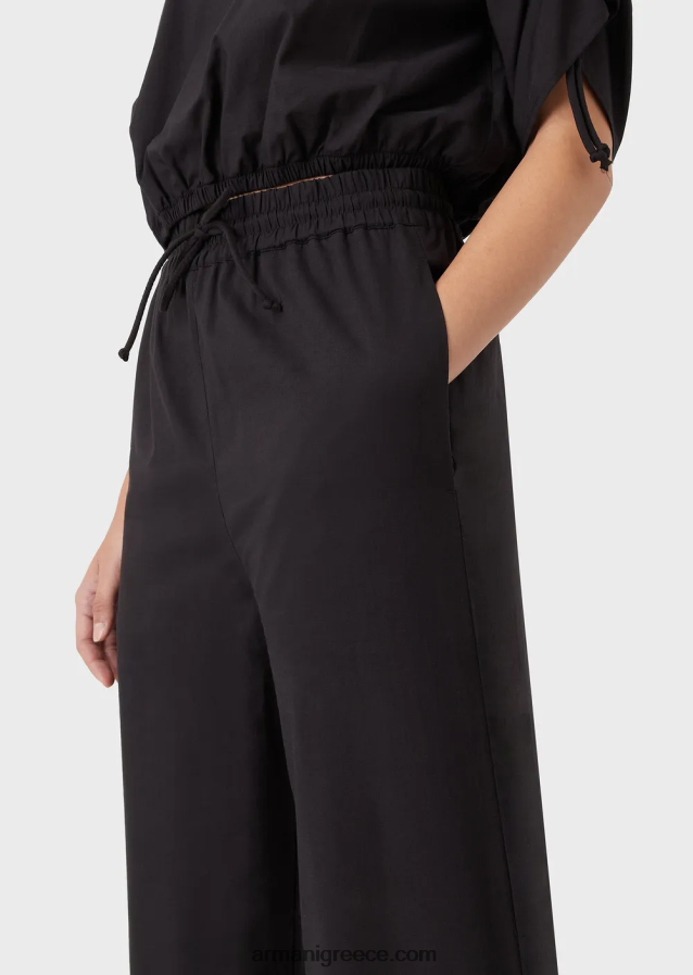 γυναίκες Armani παντελόνι palazzo από ποπλίνα με κορδόνι 4046R6274 μαύρος