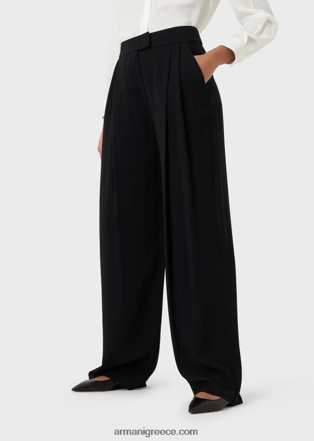 γυναίκες Armani παντελόνι palazzo envers-satin με βελάκια 4046R6311 μαύρος