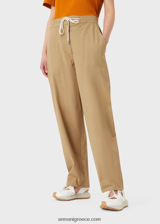 γυναίκες Armani βιώσιμη συλλογή οργανικό παντελόνι ripstop 7/8 με κορδόνια περίσφιξης 4046R6323 καραμέλλο