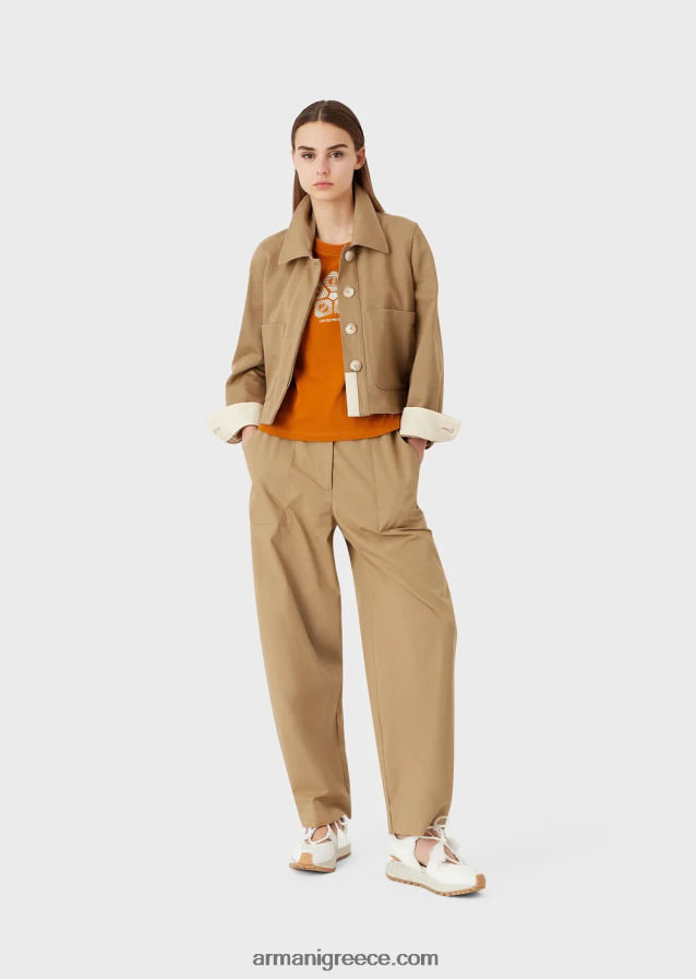 γυναίκες Armani βιώσιμη συλλογή οργανικό παντελόνι ripstop 7/8 με κορδόνια περίσφιξης 4046R6323 καραμέλλο