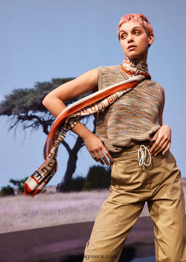 γυναίκες Armani βιώσιμη συλλογή οργανικό παντελόνι ripstop 7/8 με κορδόνια περίσφιξης 4046R6323 καραμέλλο