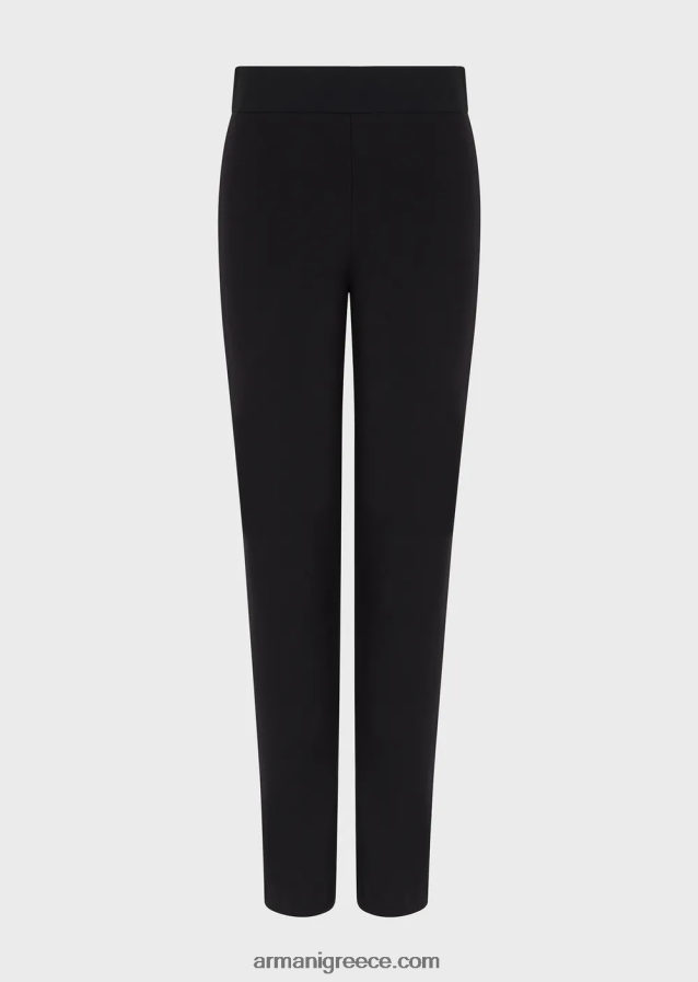γυναίκες Armani slim-fit παντελόνι από πλεκτό ύφασμα milano με σατέν κορδόνι 4046R6320 μαύρος